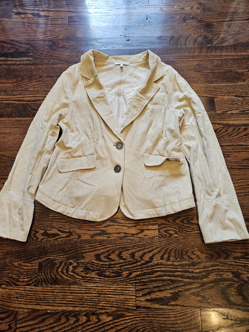 Mystree Light Beige Striped Two-Button Blazer